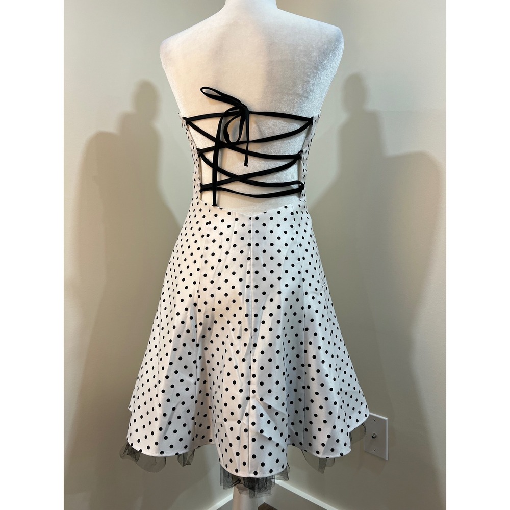 Jessica McClintock Gunne Sax Polka Dot Strapless Corset Dress Black White Size 5 - Picture 4 of 8
